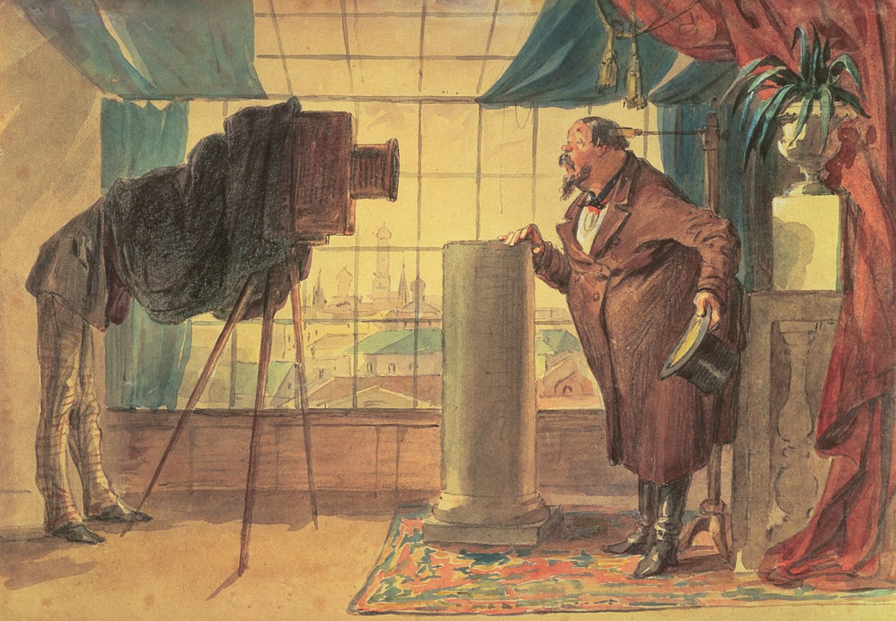 Ein Geschäftsmann im Fotostudio von Petr Mikhailovich Shmelkov