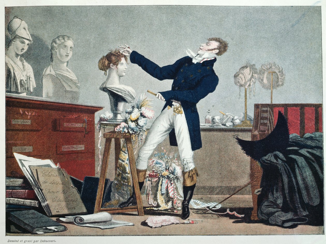 Eine Perücke vorbereiten von Philibert Louis Debucourt