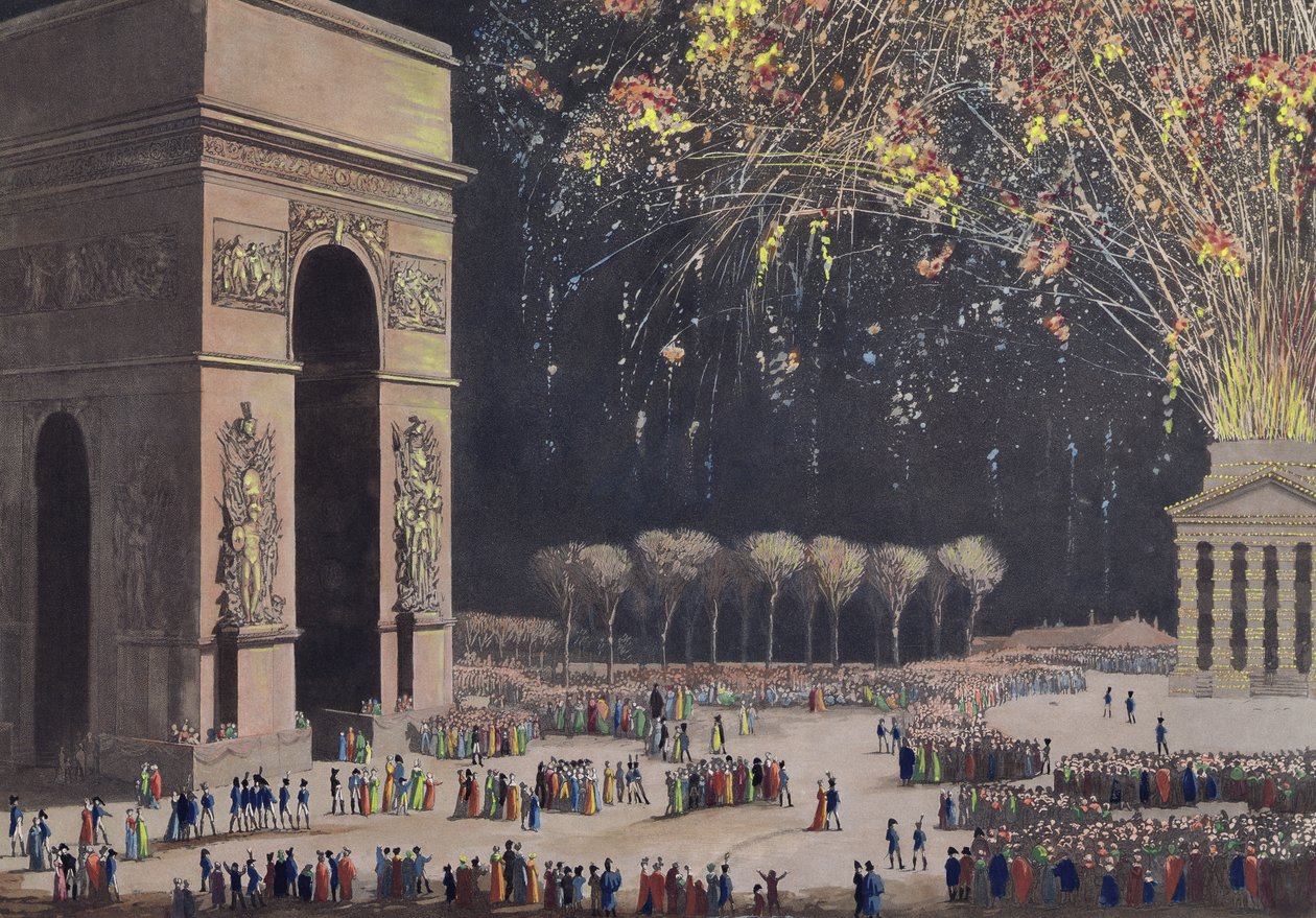 Ansicht des Arc de Triomphe mit Feuerwerk, 1810 von Philibert Louis Debucourt