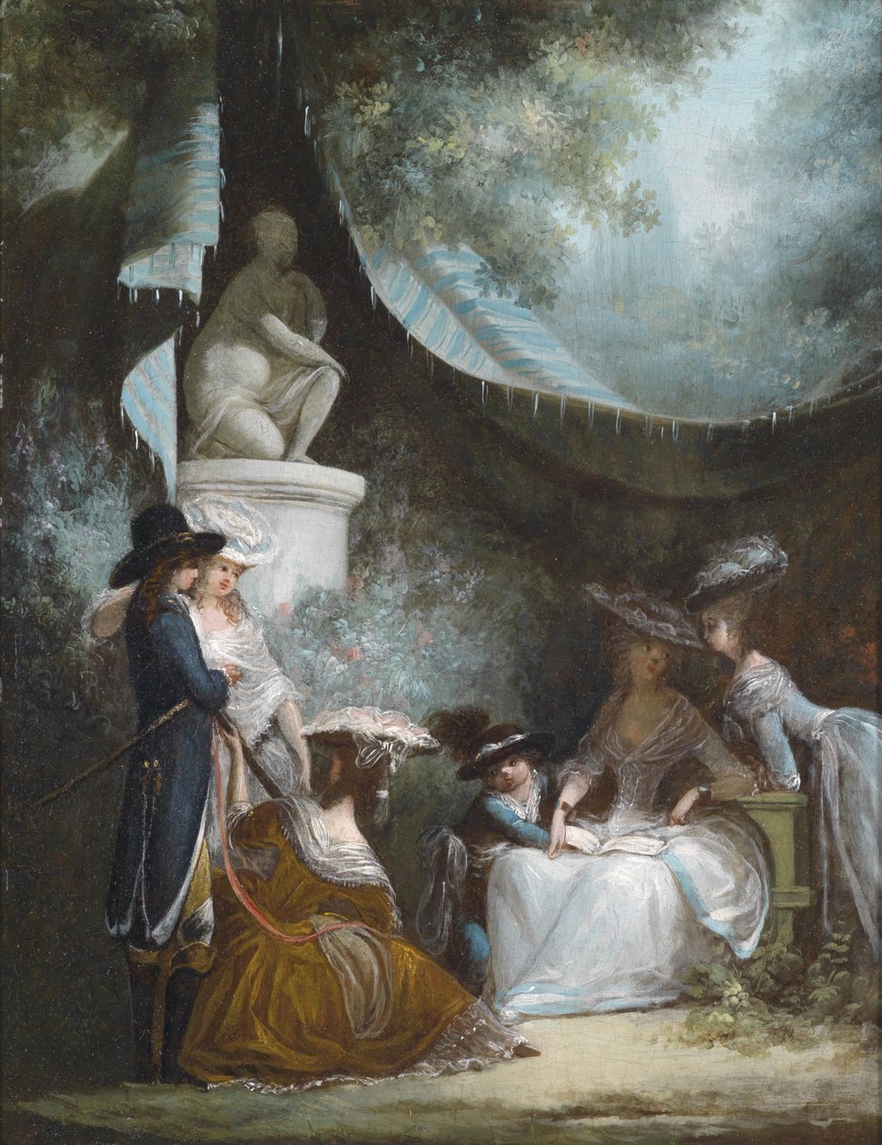 Szene im Freien mit Mann, Junge und Frauen in Kleidung um 1780 von Philibert Louis Debucourt