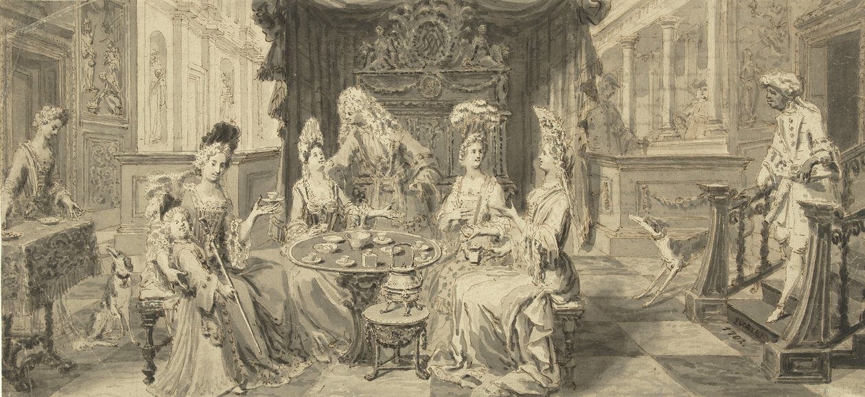 Elegante Gesellschaft am runden Tisch, um 1700 von Philip Tidemann