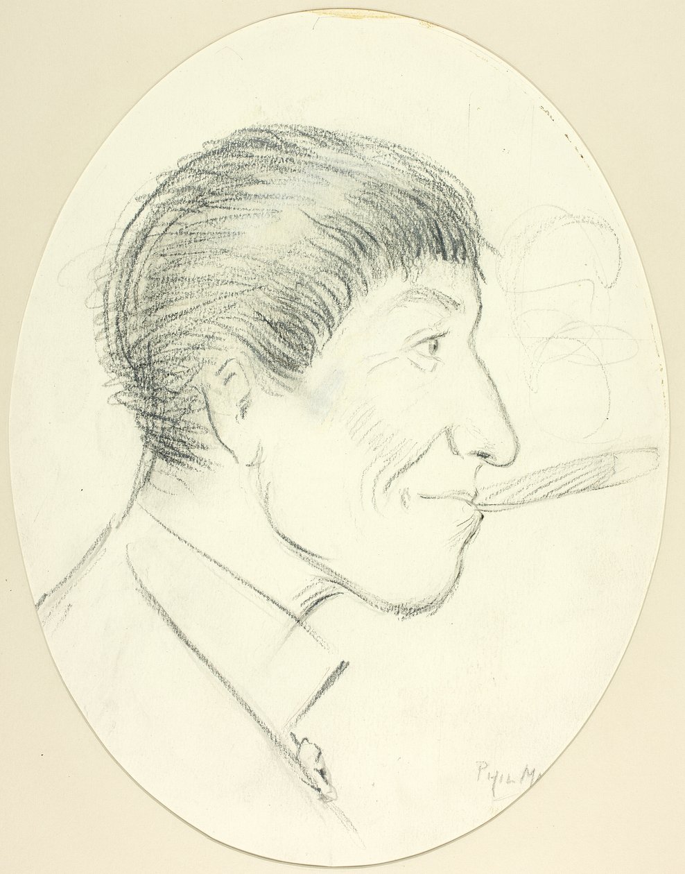 Profil eines Mannes, der eine Zigarre raucht von Philip William May