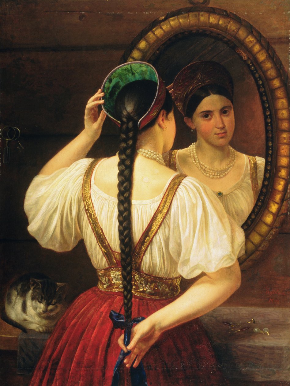 Ein Mädchen am Spiegel, 1848 von Philipp Osipovich Budkin