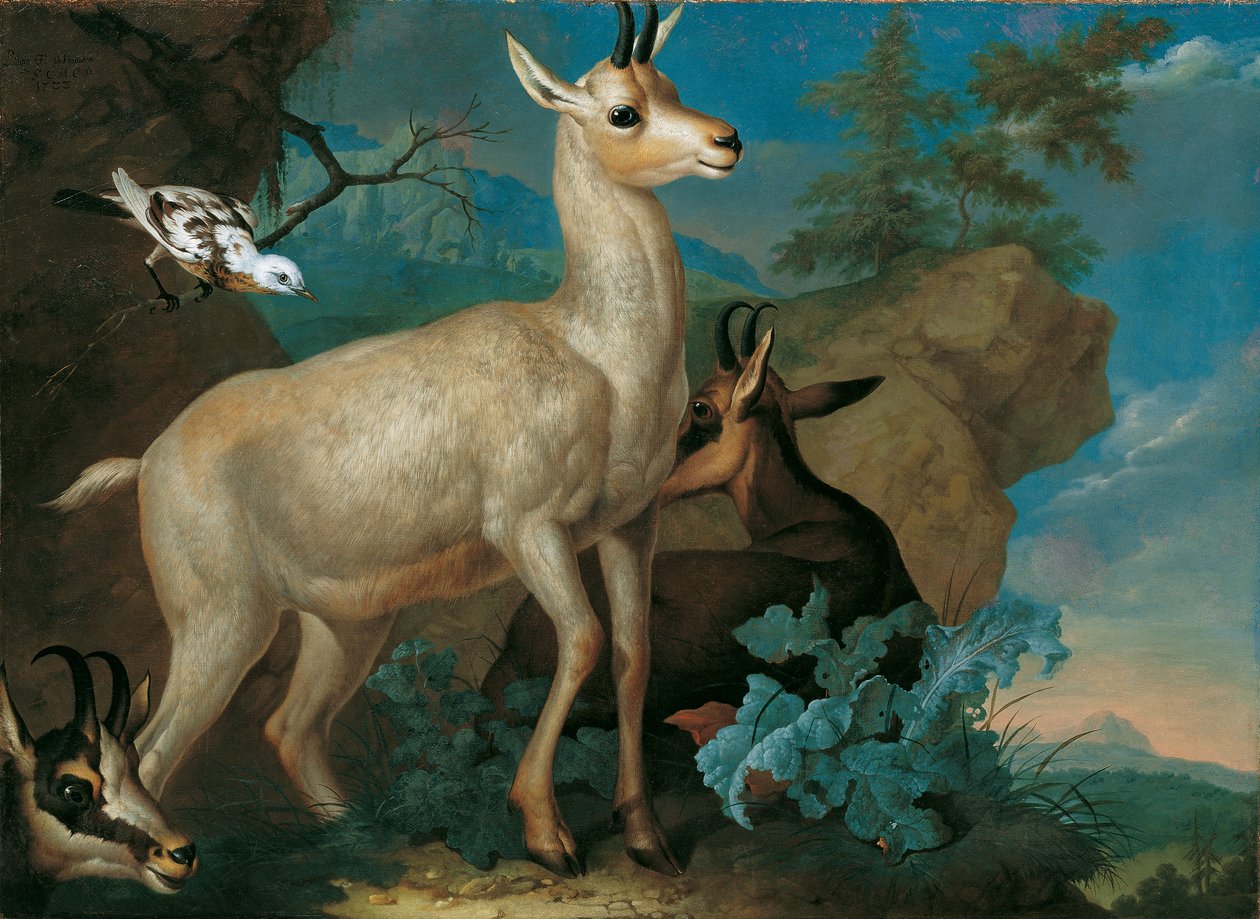 Drei Gemsen und eine Amsel von Philipp Ferdinand de Hamilton