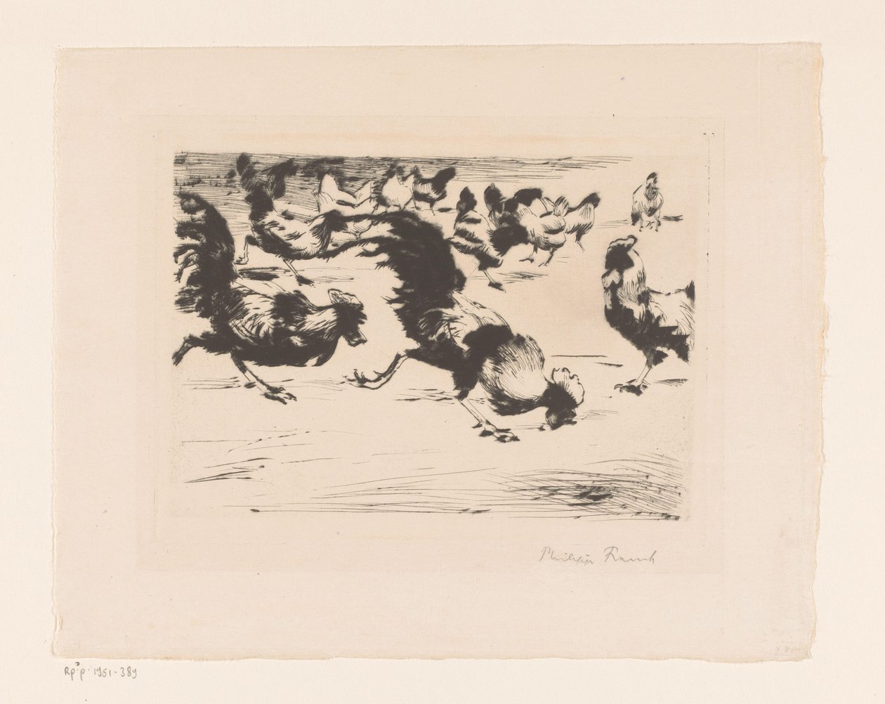Hähne und Hühner von Philipp Franck (signed by artist)