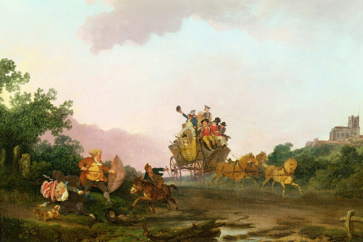 Feiernde auf einer Kutsche, ca. 1785-90 von Philippe Jacques de Loutherbourg
