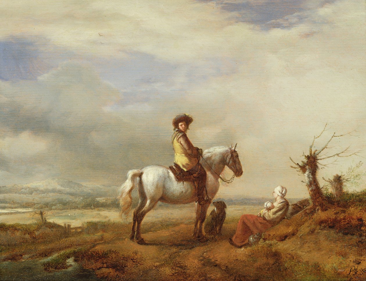 Mann auf einem Pferd mit einer Frau und einem Kind von Philips Wouwerman