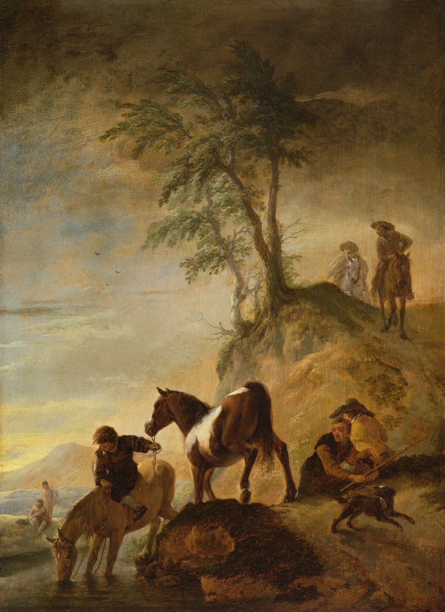 Reiter tränken ihre Pferde von Philips Wouwerman