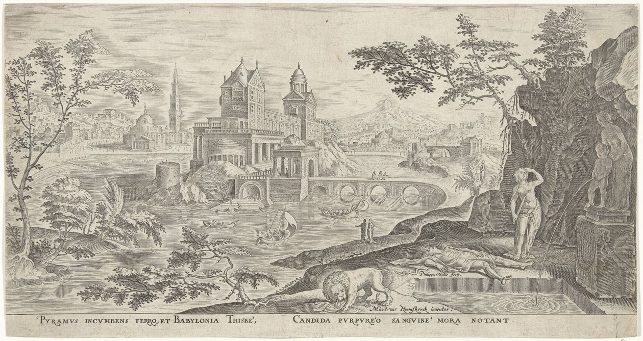 Landschaft mit dem Selbstmord von Thisbe von Philips Galle
