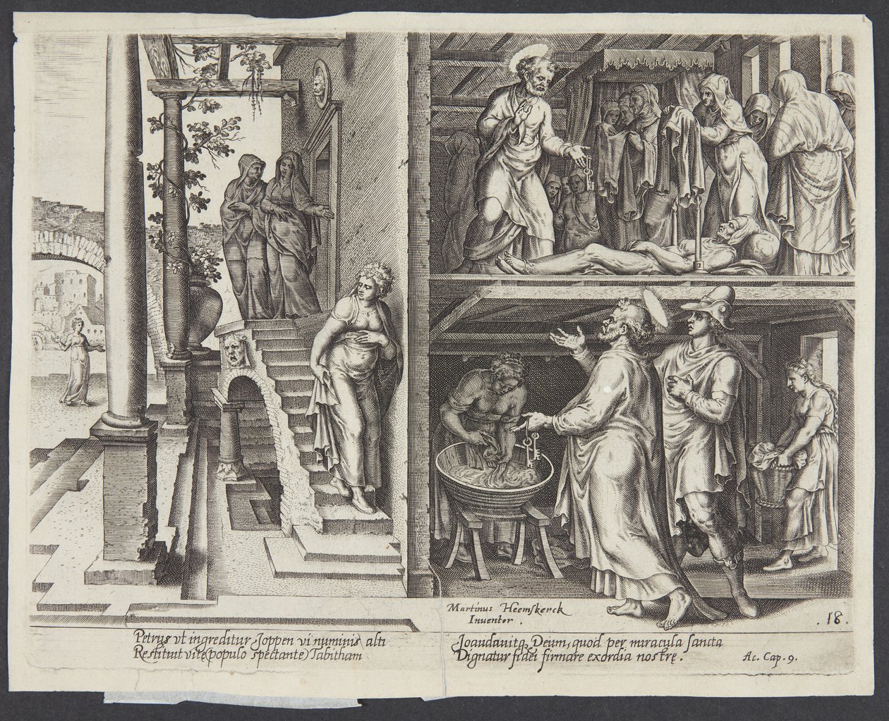 St. Peter erweckt Tabitha in Joppa von Philips Galle