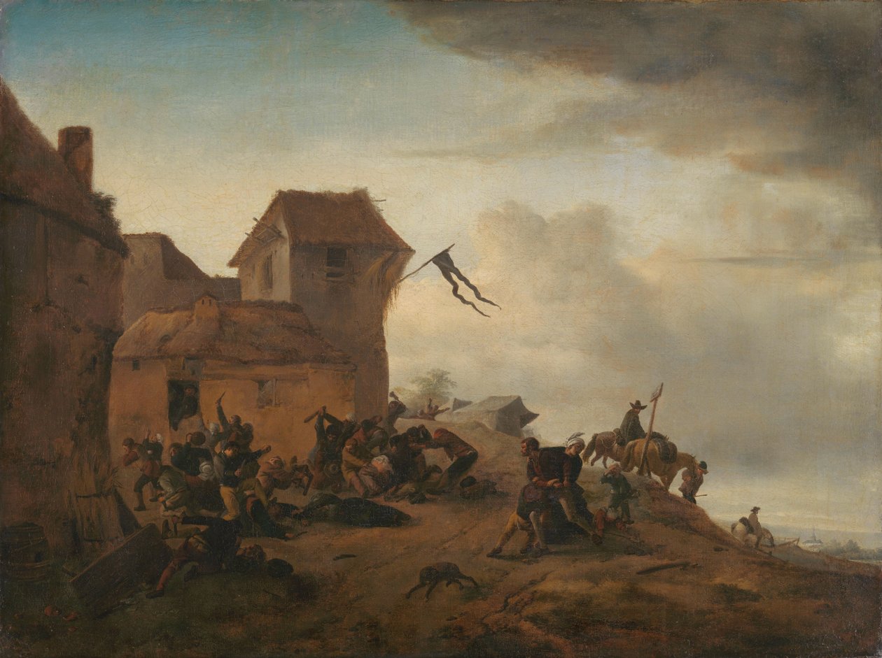 Bauern kämpfen in der Nähe eines Dorfes von Philips Wouwerman