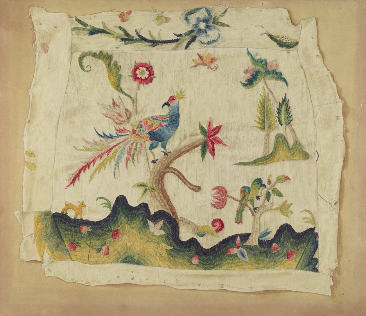 Crewel bestickter Stuhlsitz, ca. 1936 von Phyllis Dorr