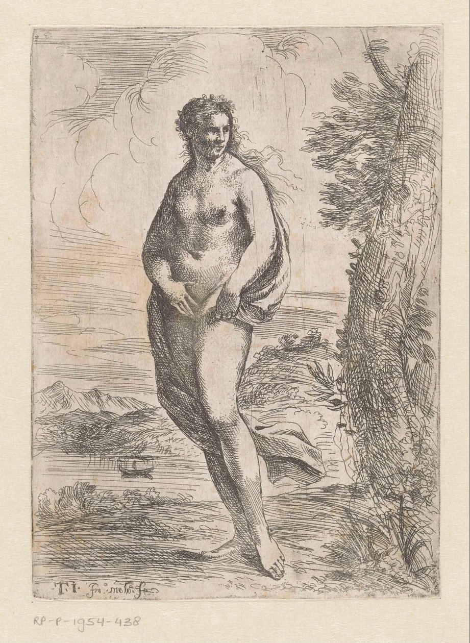 Stehende nackte Frau in Landschaft von Pier Francesco Mola