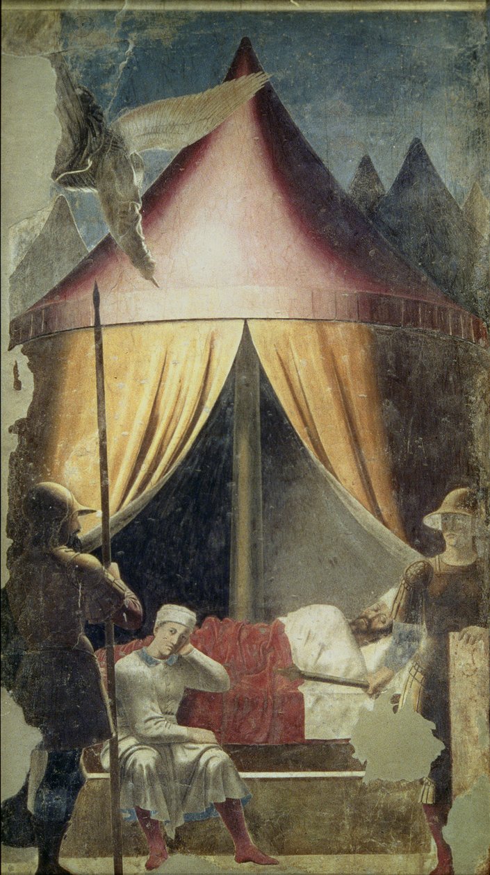 Der Traum von Konstantin, aus dem Zyklus Die Legende vom Wahren Kreuz, vollendet 1464 von Piero della Francesca