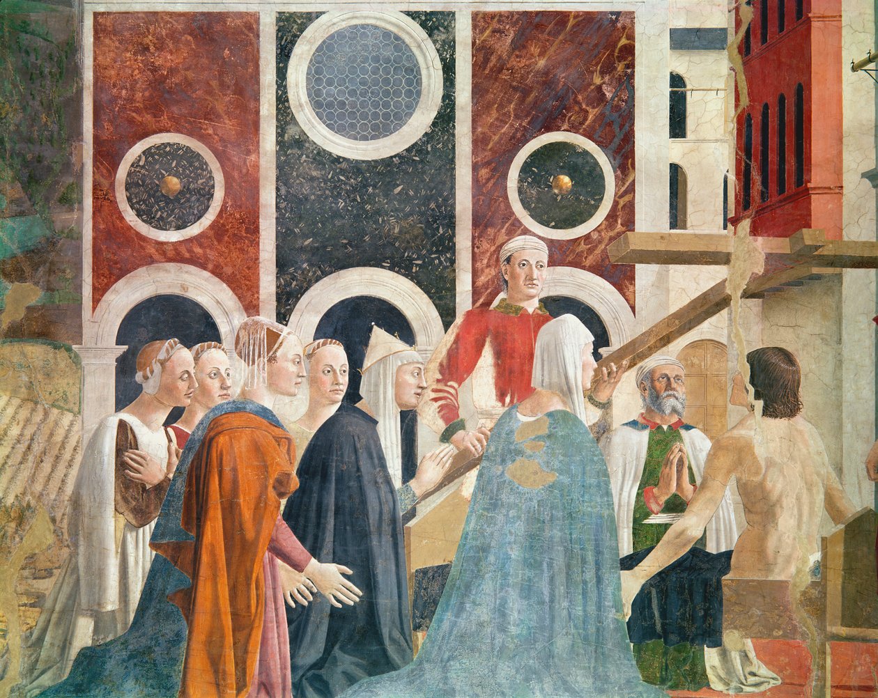 Die Verifizierung des Wahren Kreuzes, vollendet 1464 (Detail) von Piero della Francesca