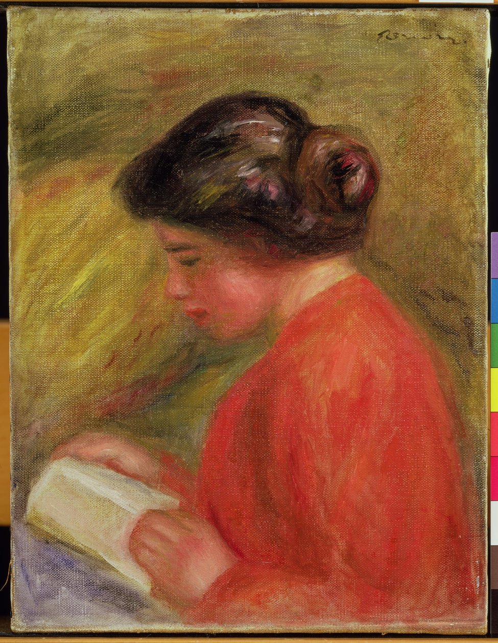 Mädchen in Rot beim Lesen von Pierre Auguste Renoir