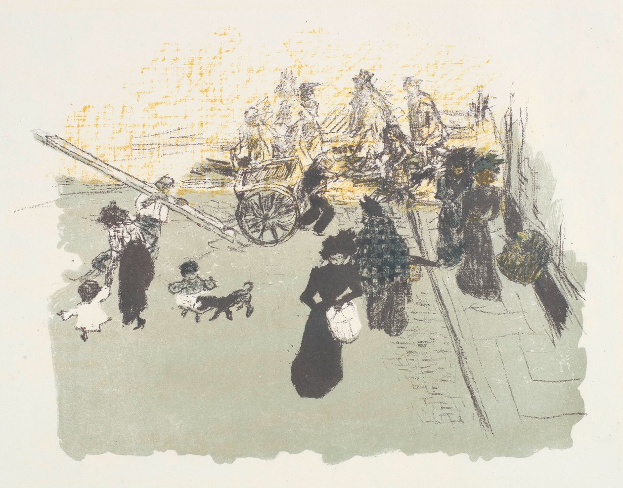 Straßenecke, Lithographie aus der Serie Einige Aspekte des Lebens in Paris von Pierre Bonnard