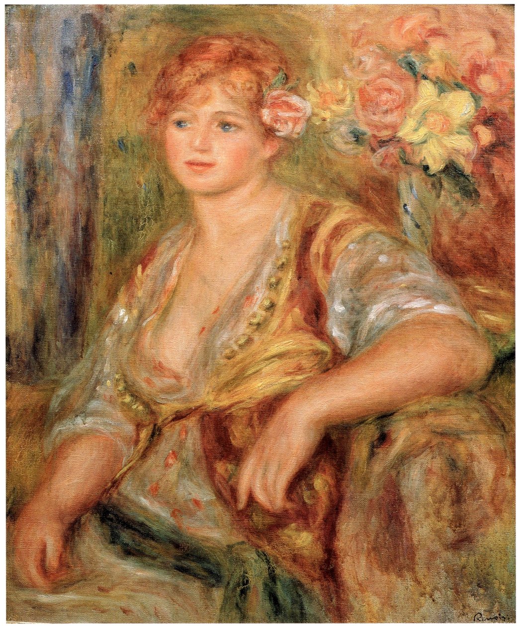 Blondes Mädchen mit einer Rose von Pierre Auguste Renoir
