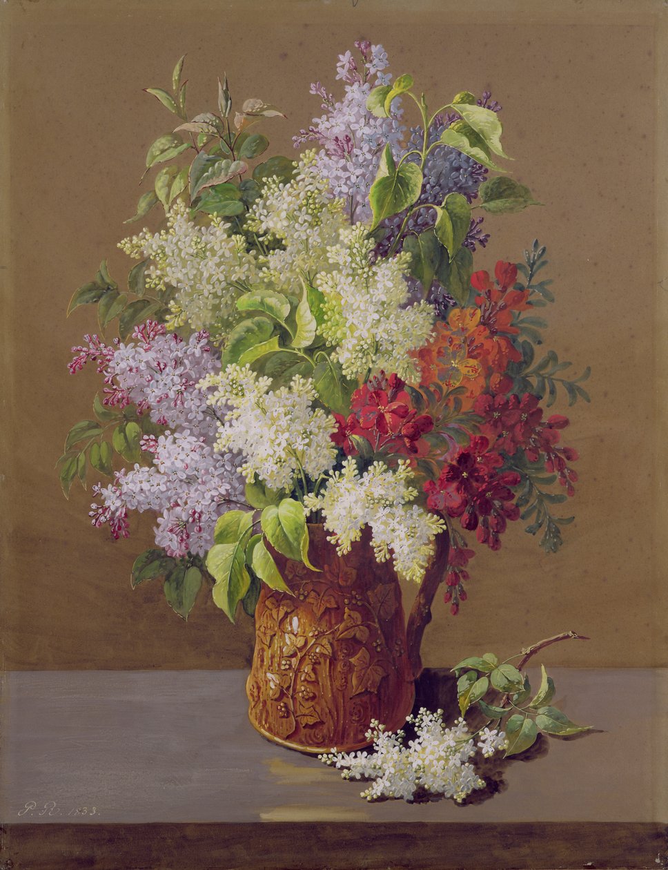 Vase mit Flieder von Pierre Joseph Redouté