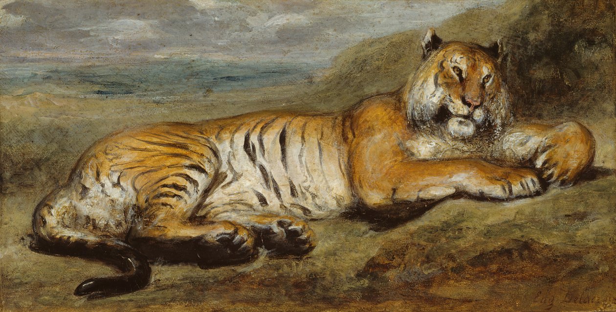 Ruhender Tiger, ca. 1830 von Pierre Andrieu