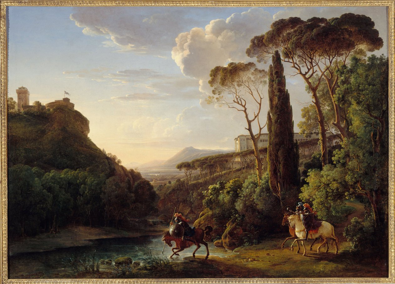 Italienische Landschaft mit drei Rittern von Pierre Athanase Chauvin
