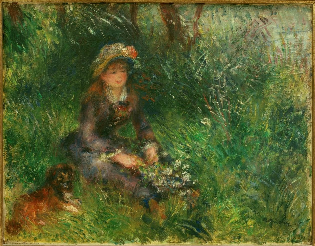 Aline Charigot mit Hund von Pierre Auguste Renoir