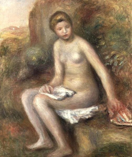 Badende auf einem Felsen von Pierre Auguste Renoir