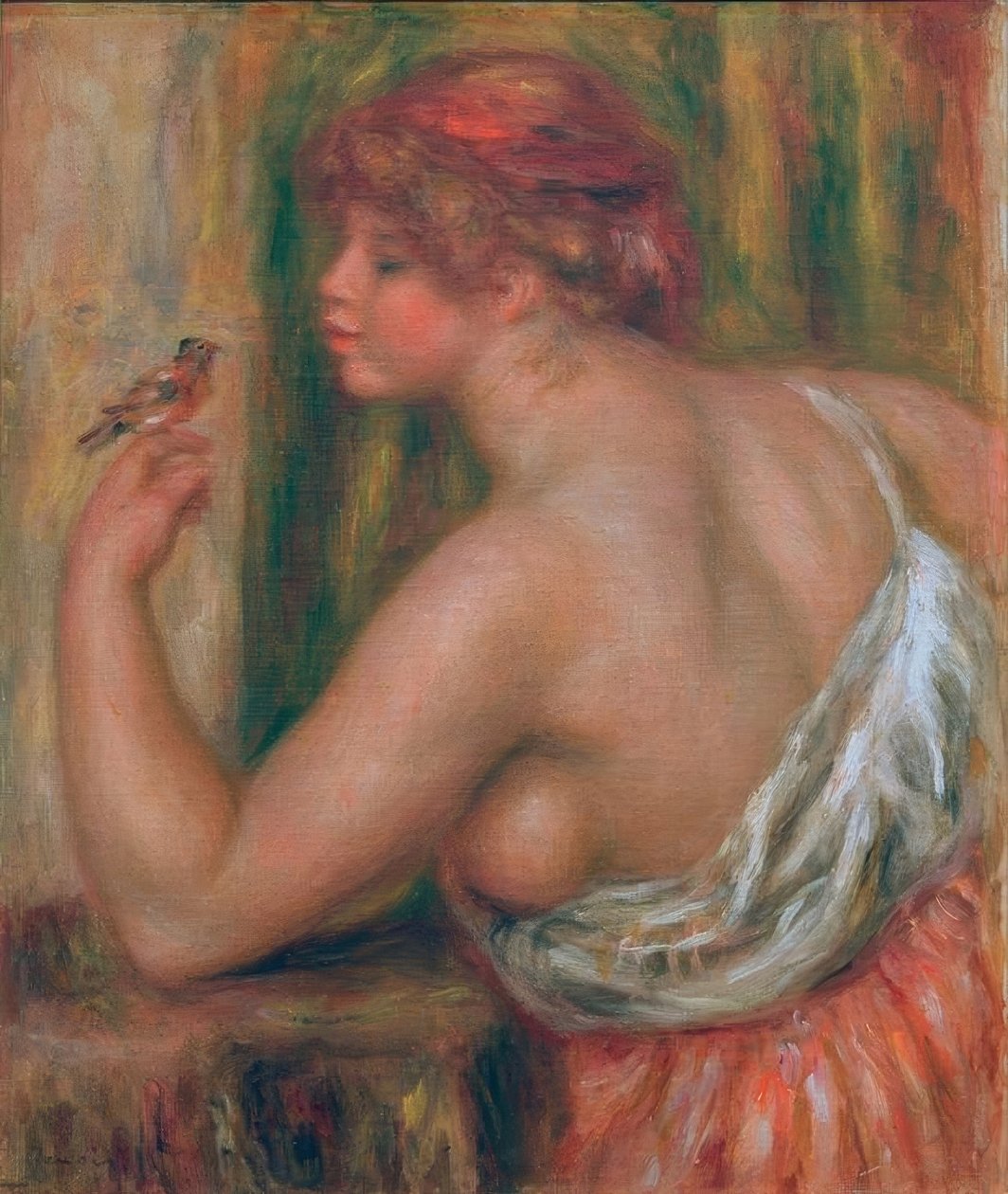 Frau mit Vögelchen von Pierre Auguste Renoir