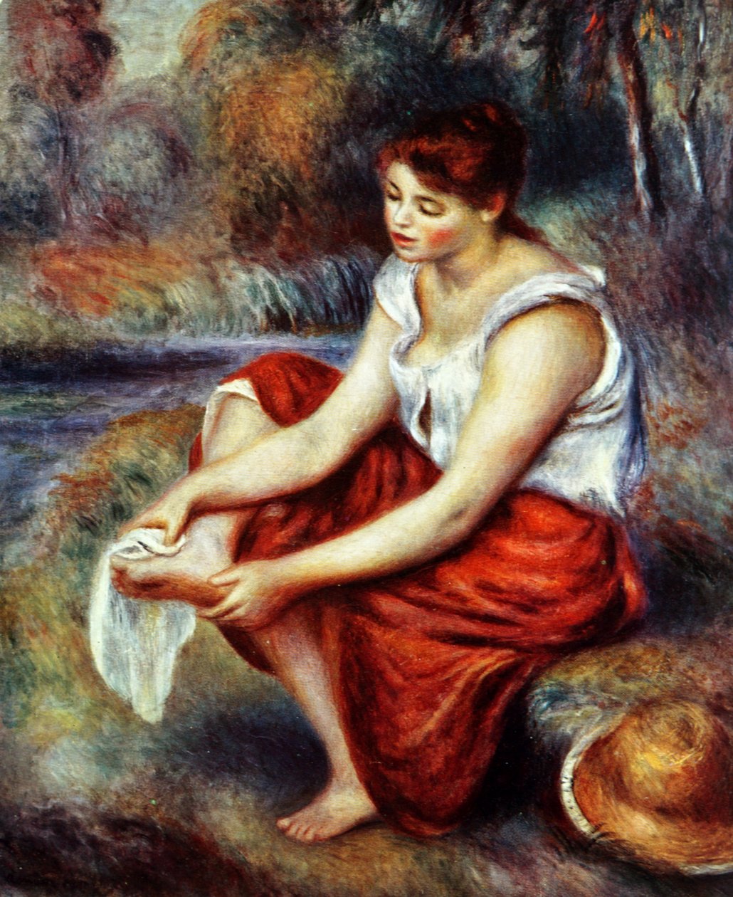 Mädchen wischt sich die Füße ab von Pierre Auguste Renoir