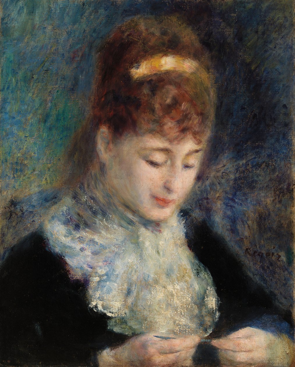 Frau beim Häkeln von Pierre Auguste Renoir