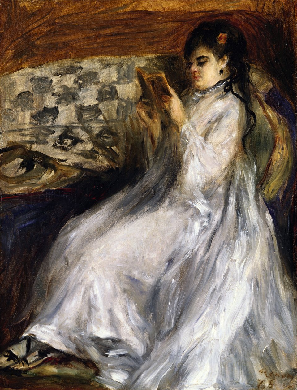 Frau in Weiß beim Lesen von Pierre Auguste Renoir