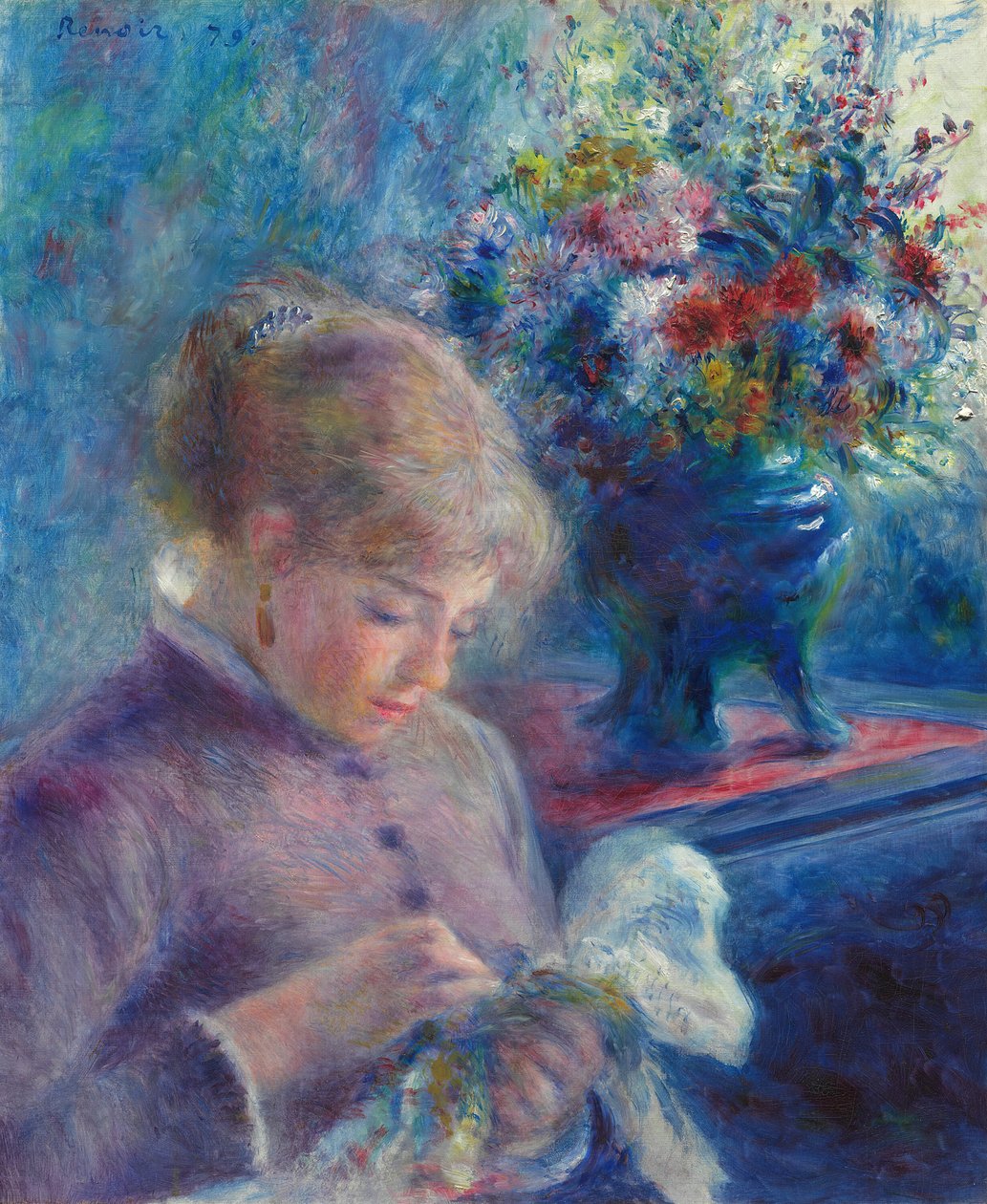 Junge Frau beim Nähen von Pierre Auguste Renoir