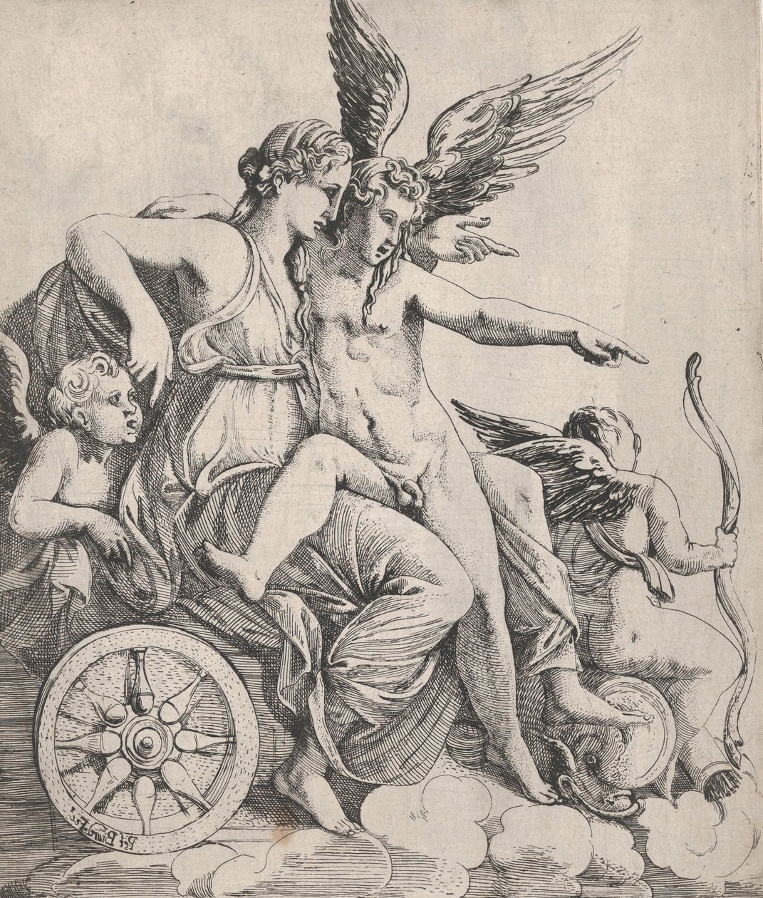 Venus und Amor auf einem Wagen, 1607-1661 von Pierre Biard