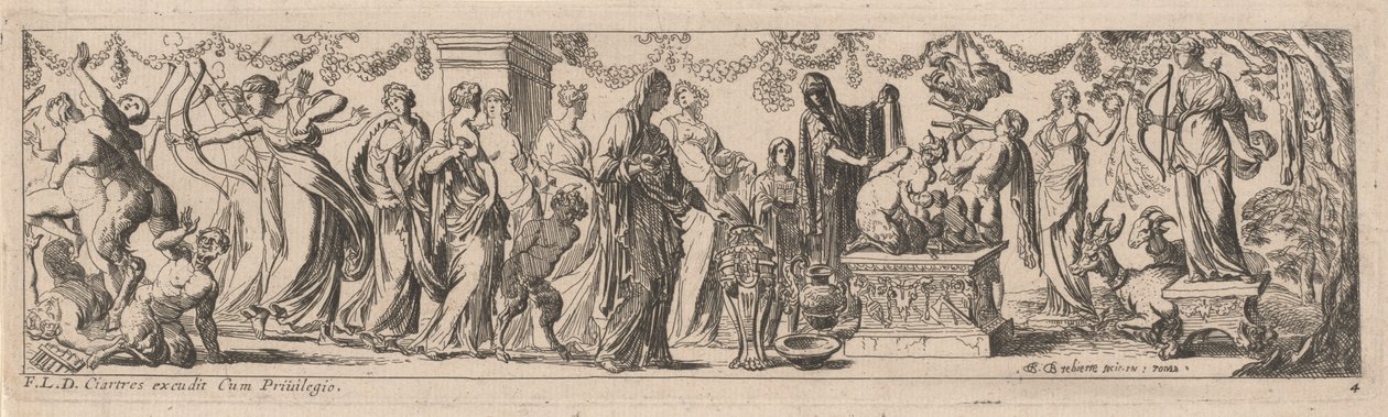 Weiblicher Satyr mit Kindern auf einem Altar von Pierre Brebiette