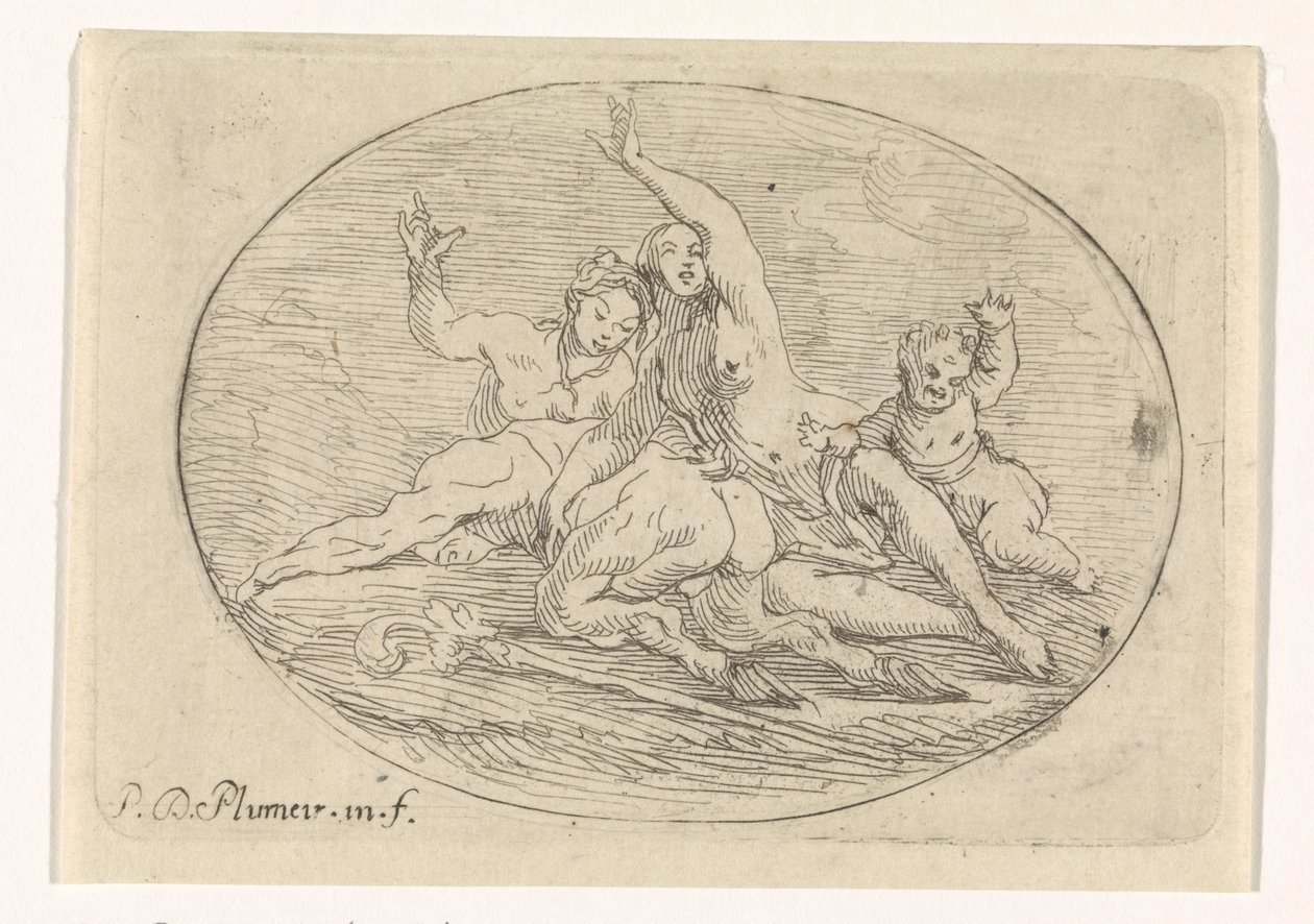 Zwei Frauen mit einem Satyr von Pierre Denis Plumier