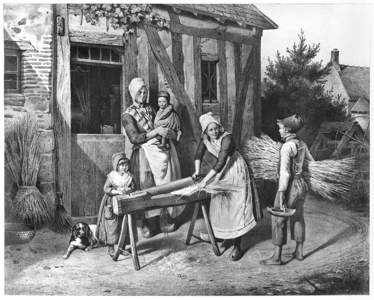Hanfbrechen, um 1830-40 von Pierre Duval Lecamus