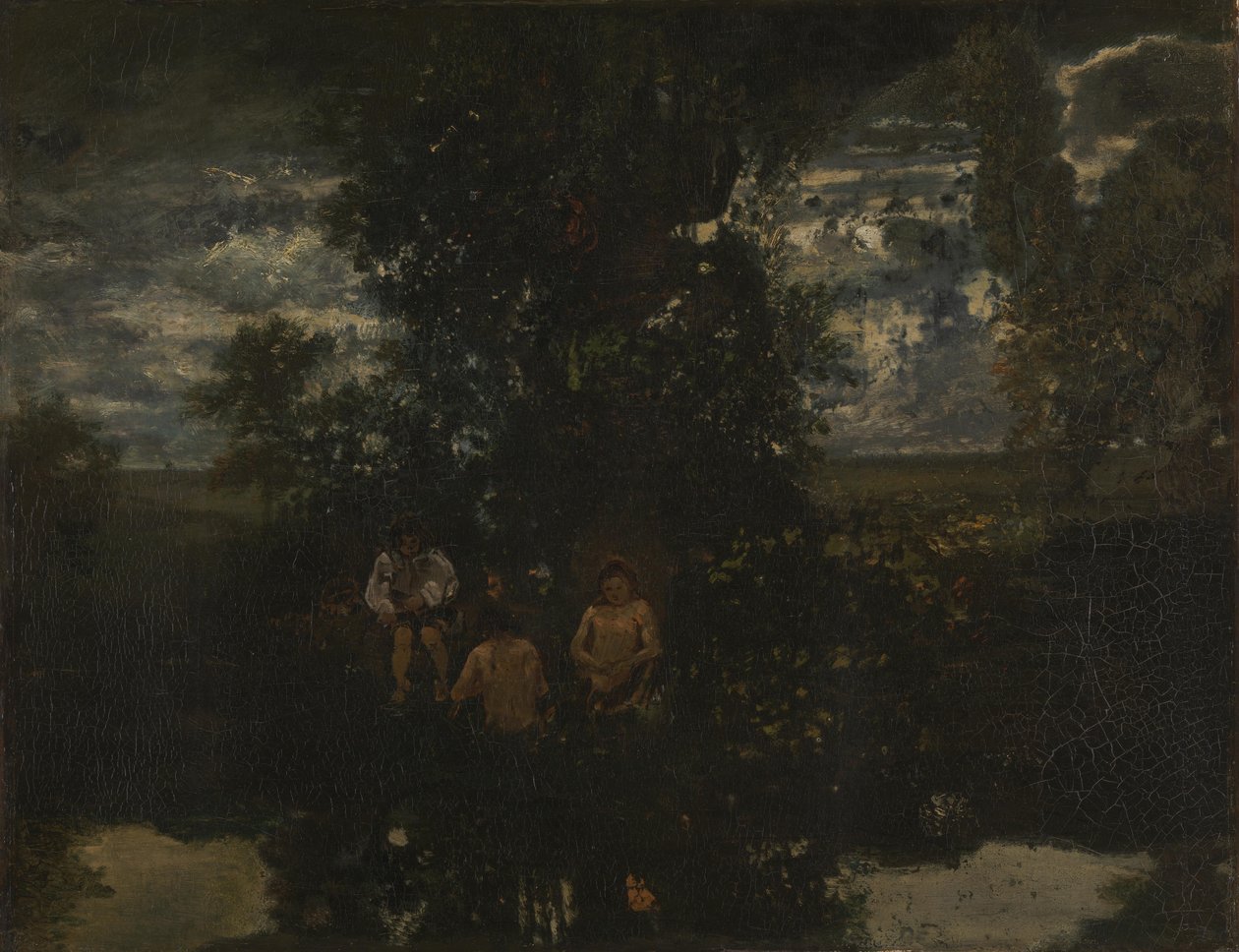 Mondschein. Die Badenden, 1860er von Pierre Etienne Theodore Rousseau