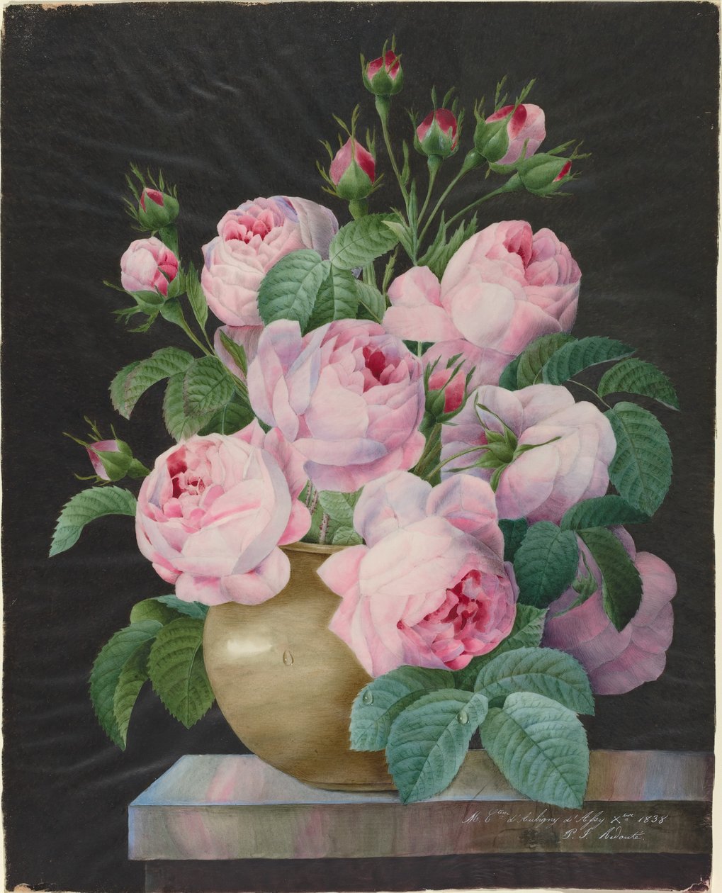Rosa Rosen in einer Vase von Pierre Joseph Redouté