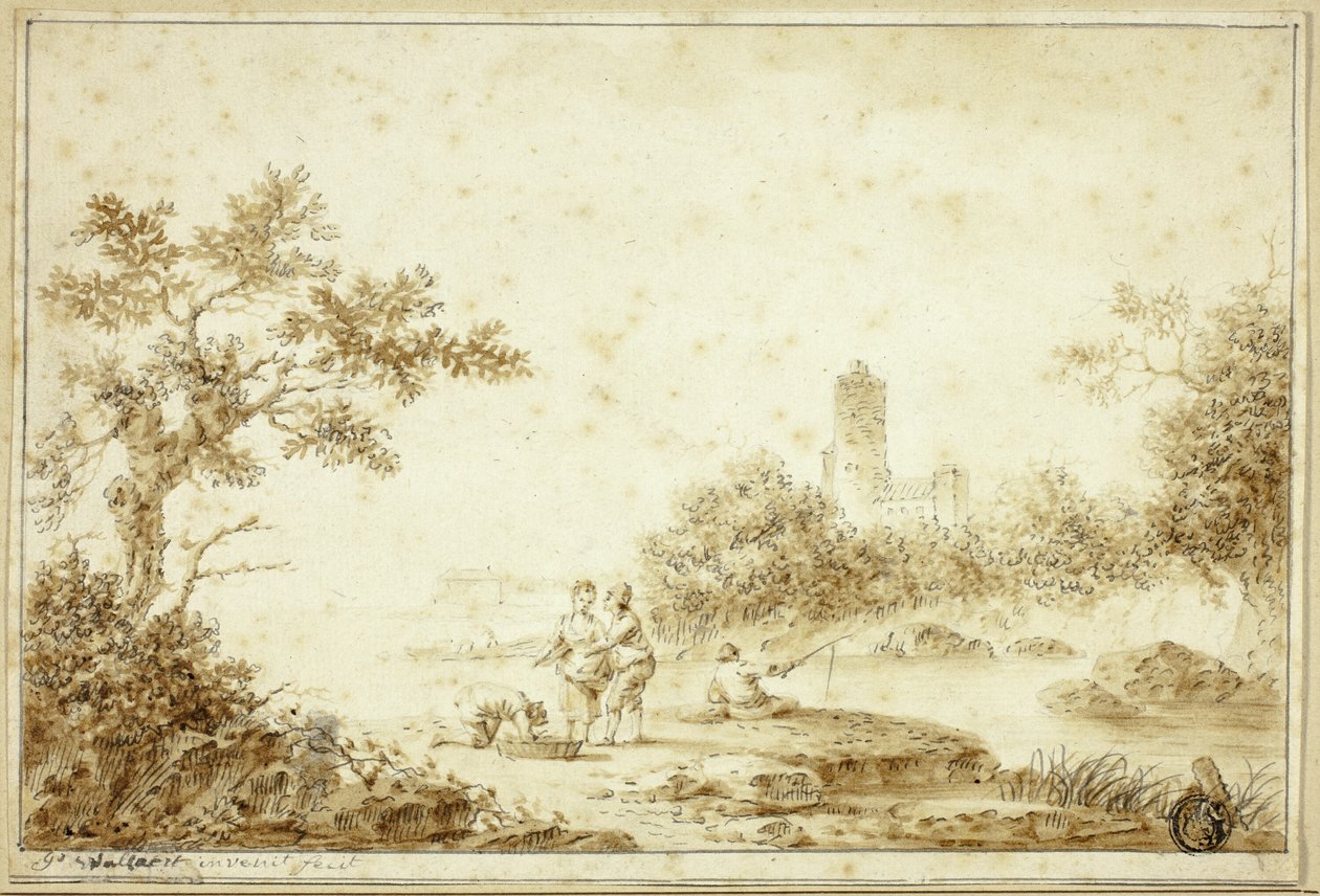 Landschaft mit Figuren am Bach von Pierre Joseph Wallaert