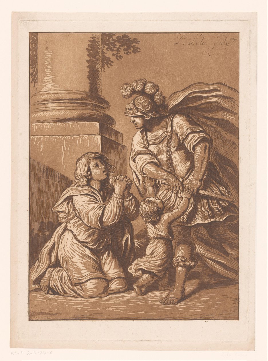 Drohend Soldat mit flehender Frau und Kind von Pierre Lelu