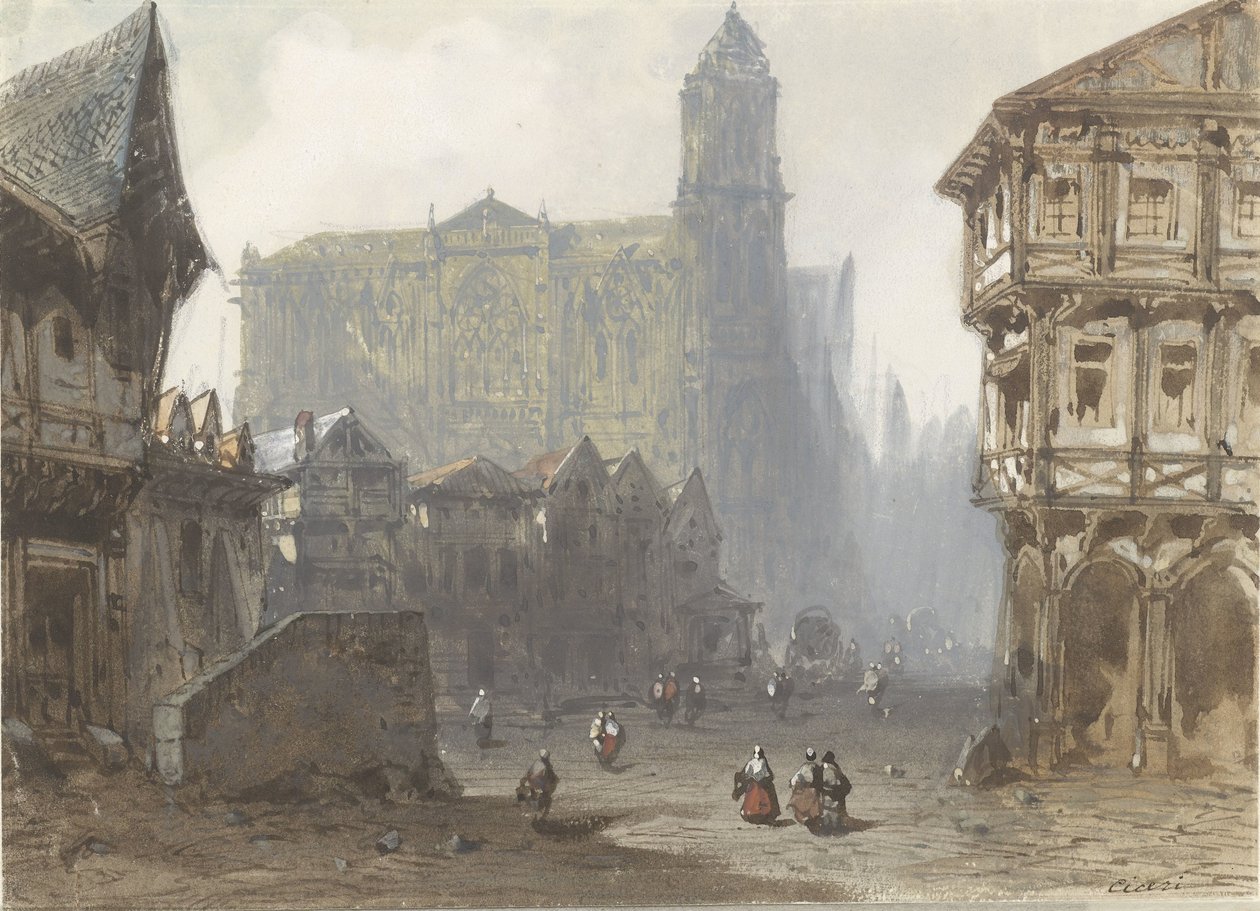 Der Alte Marktplatz in Rouen von Pierre Luc Charles Ciceri
