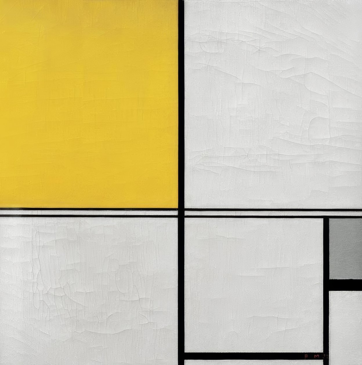 Komposition mit Doppellinie und Gelb und Grau von Piet Mondrian