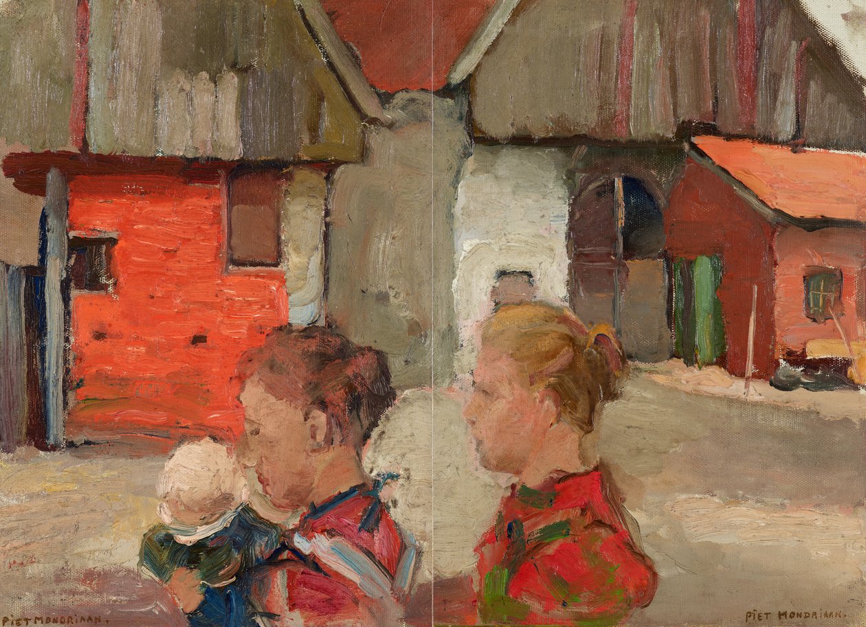 Hintergiebel von Bauerngebäuden mit Figuren, 1898-99 von Piet Mondrian
