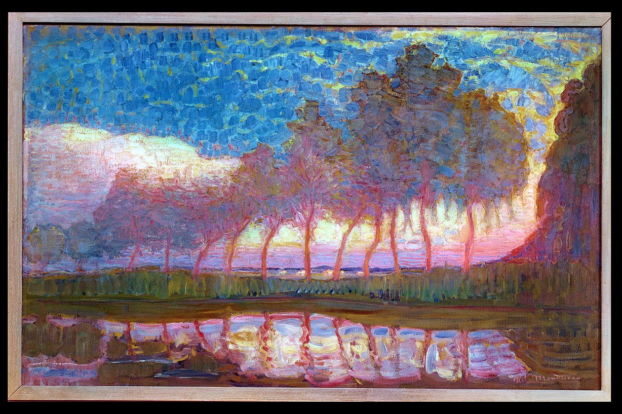 Reihe von elf Pappeln in Rot, Gelb, Blau und Grün, 1908 von Piet Mondrian