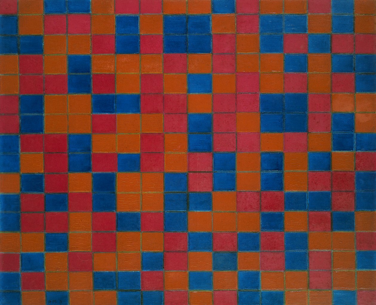 Schachbrettkomposition mit dunklen Farben von Piet Mondrian