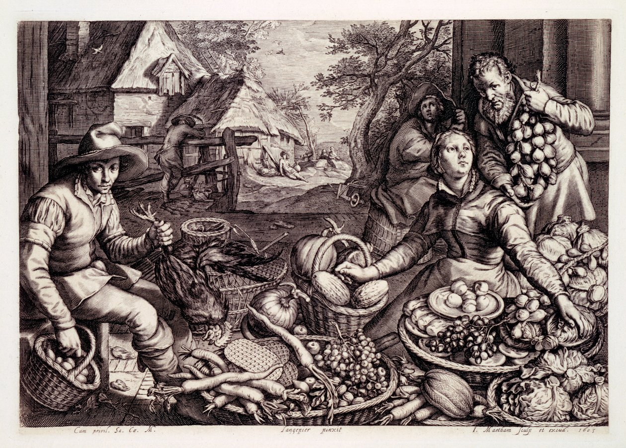 Herbstprodukte und Wild, Druck von Jacob Matham, 1603 von Pieter Aertsen