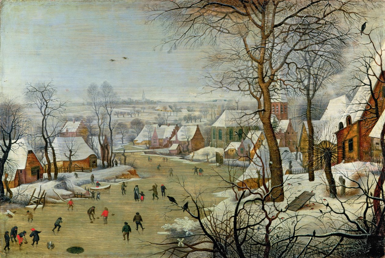 Winterlandschaft mit Schlittschuhläufern und einer Vogelfalle von Pieter Brueghel the Younger