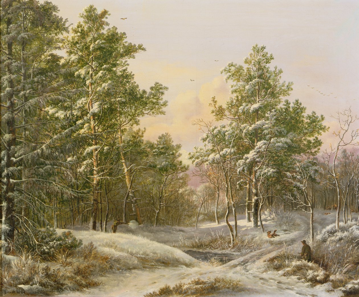 Jäger in einem Winterwald von Pieter Gerardus van Os