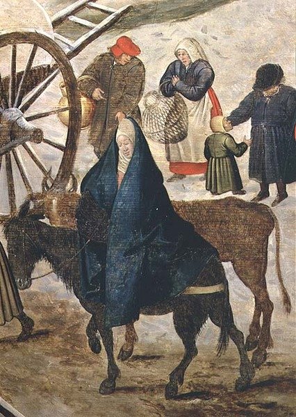 Die Zahlung des Zehnten oder Die Volkszählung in Bethlehem, Detail der Jungfrau von Pieter III Brueghel