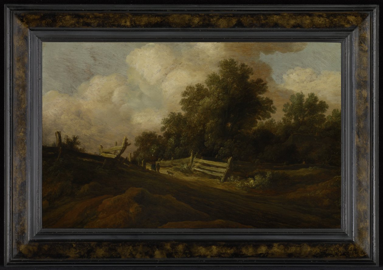 Landschaft mit zwei Figuren und einem Hund von Pieter Molyn